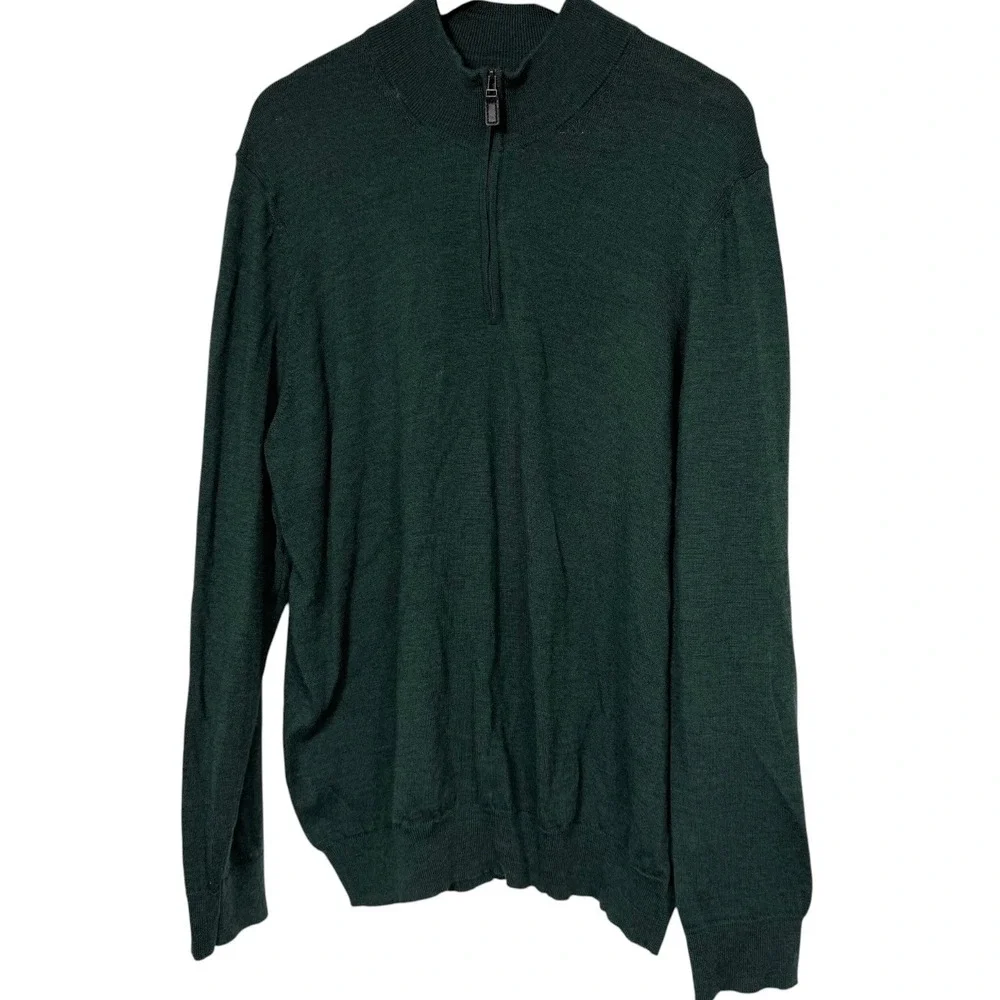 Jos A Bank Mens XXL Green 100% Merino Wool Quarter Zip Tailored Fit Sweater